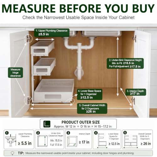 VYPIOAY 3-Tier Under Sink Organizer White 2 Pack - Pull Out Bathroom Cabinet Storage