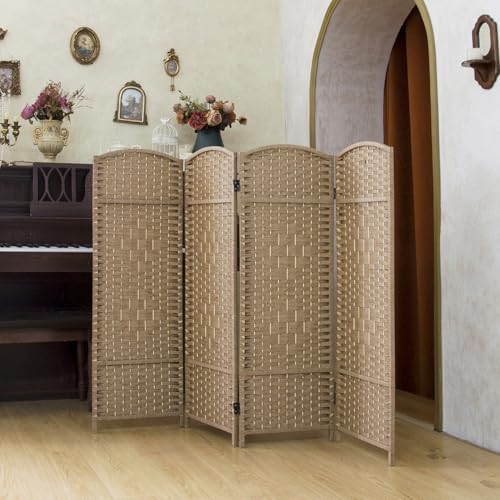 PawlaBay Light Brown 4 Panel Short Room Divider - Folding Privacy Screen