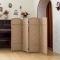 PawlaBay Light Brown 4 Panel Short Room Divider - Folding Privacy Screen