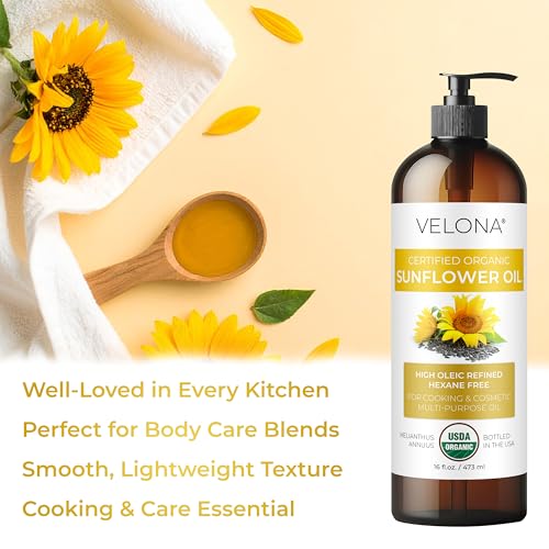 Velona USDA Organic Sunflower Oil 4 Pound (64 Fl Oz) High Oleic Refined