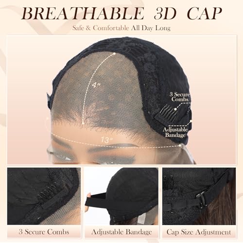 24 Inch Brown Lace Front Wig for Women HD Glueless Pre-Plucked Synthetic Hair