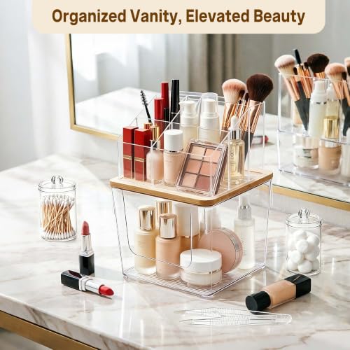 2-in-1 Facial Towel Holder and Cosmetic Organizer with Jars and Compartments
