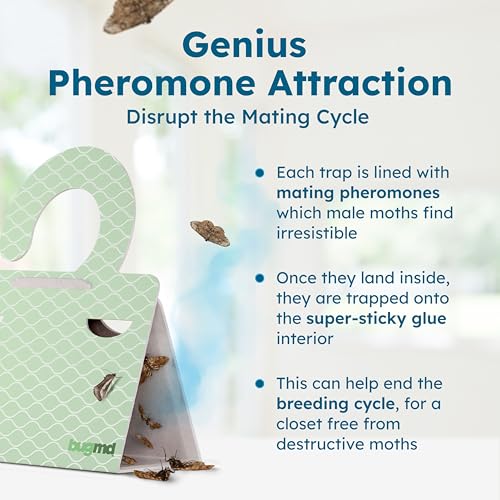 BugMD 3 Pack - 18 Green Sticky Clothese & Pantry Moth Traps with Pheromone