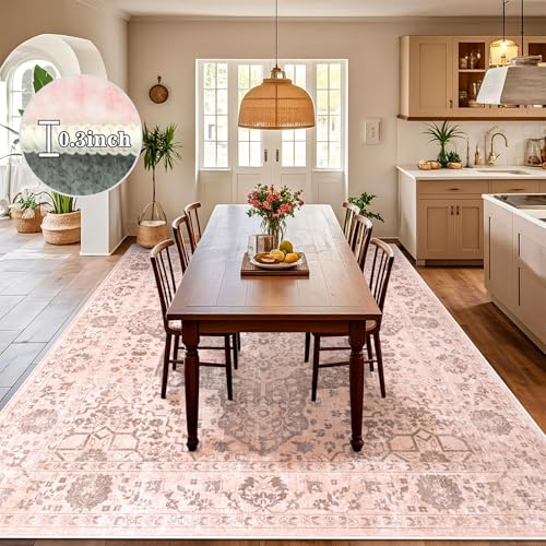 nesrt Pink 8x10ft Boho Area Rug - Washable Non-Slip Indoor Carpet for Living Room & Bedroom