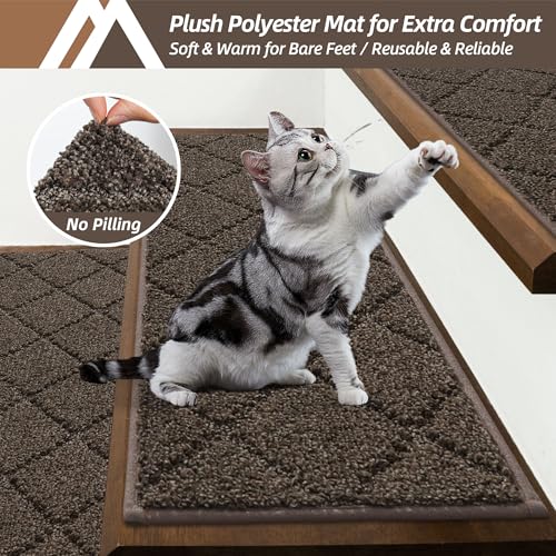 Brown Edging Stair Treads Non-Slip Carpet Mat 28x9in 15pcs - COSY HOMEER