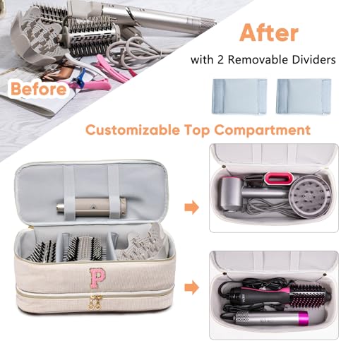 Personalized Travel Hair Tool Organizer Bag with Initial Patch - Ivory