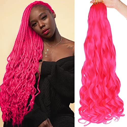 Pink French Curly Braiding Hair 22 Inch Pre-Stretched 8 Paks for Black Women - Hot Pink