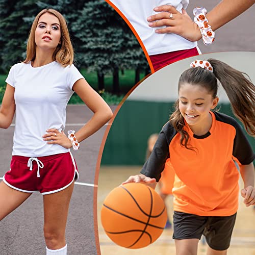 Basketball Theme Cosmetic Bags & Satin Hair Scrunchies Set - White, Classic Style