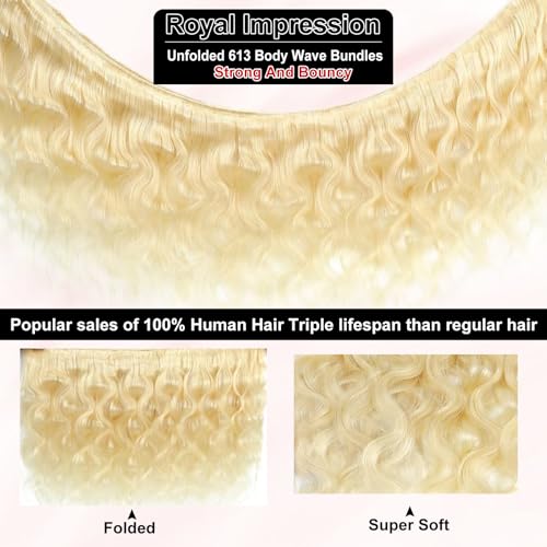 ROYAL IMPRESSION 24 Inch Blonde Body Wave Hair Bundles 613 Virgin Human Hair No Tangle