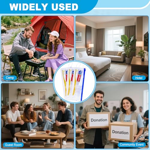 Disposable Travel Toothbrush Kit with Toothpaste & Floss - 5 Pack
