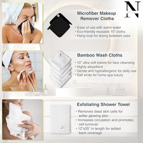 NICOLEA Bamboo Facial Towels & Microfiber Makeup Remover Cloths - Reusable Skincare Set