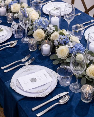 White and Silver Disposable Plastic Dinnerware Set for 100 Guests - Baroque Style