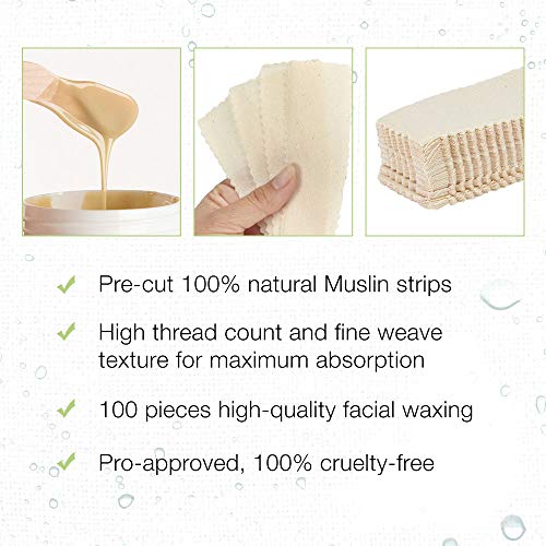 Clean + Easy Small Muslin Wax Strips ? Pre-Cut Facial Waxing Strips for Upper Lip, Eyebrows, Chin & Small Areas, 100 Count