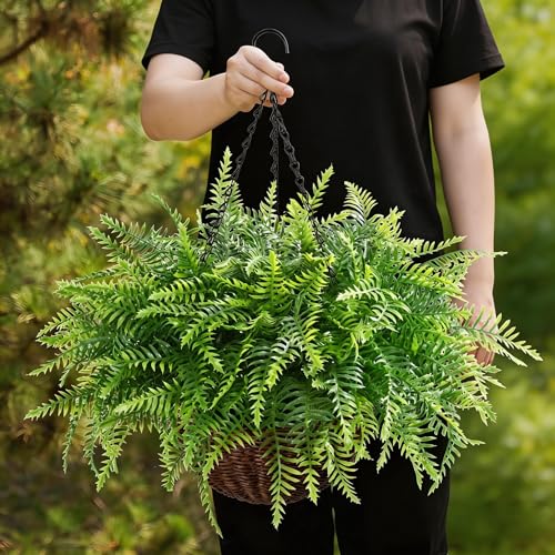 Fake Hanging Fern Plants Outdoor 2 Pack - Green faux Indoor & Outdoor Decor