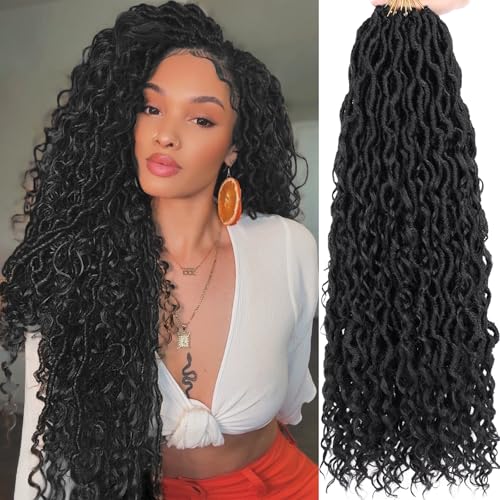 20 Inch Black Goddess Crochet Locs Hair - Boho Faux Locs, 8 Packs, Variation 1B#