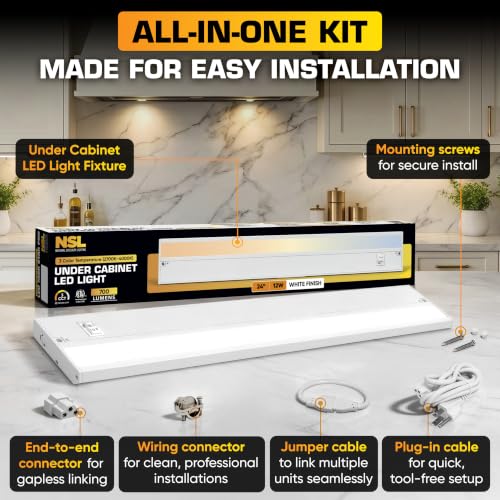 LED Under Cabinet Lighting 24 Inch White Hardwired Adjustable Color Temp