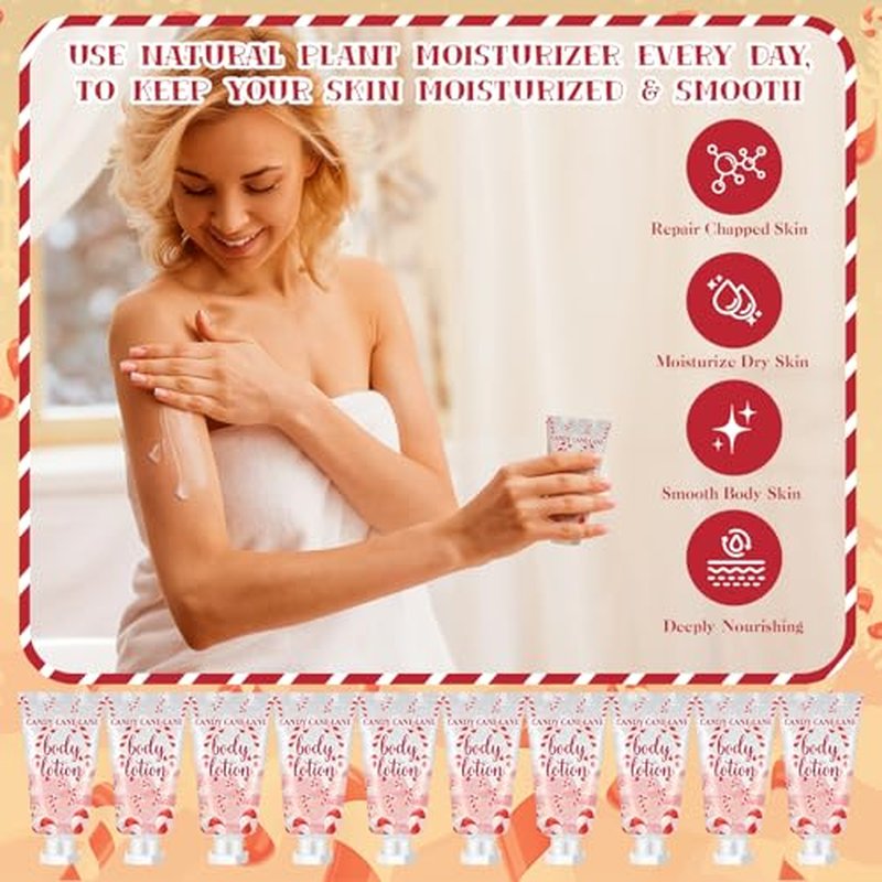 24 Set Christmas Candy Peppermint Cane Lip Balm and Body Lotion Bulk Christmas Hand Cream for Women Peppermint Lip Balm for Women Men Travel Size Body Lotion Gift