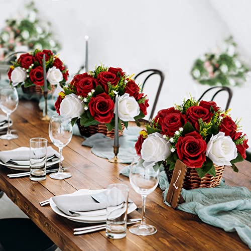 Sziqiqi Red & White Silk Kissing Ball Flowers - 10 Pcs Wedding Centerpieces
