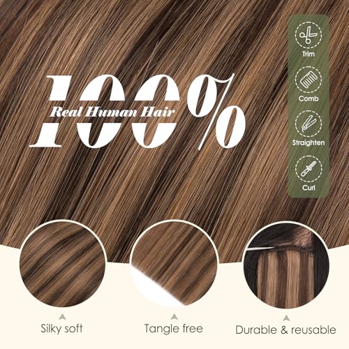 Clip-In Hair Extensions 6PCS Short Straight Balayage Highlights Dark Brown & Light Brown - 12 Inch