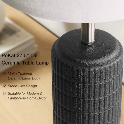 27.5'' Tall Matte Black Farmhouse Ceramic Table Lamps Set of 2 - Modern Nightstand Lighting