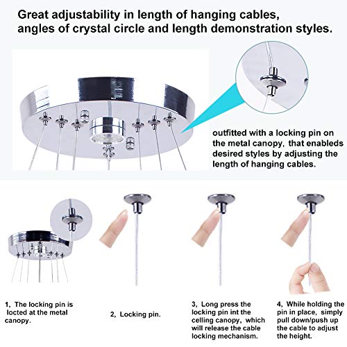 3-Ring LED Crystal Chandelier for Dining Room - Silver, Cool White, Adjustable Height