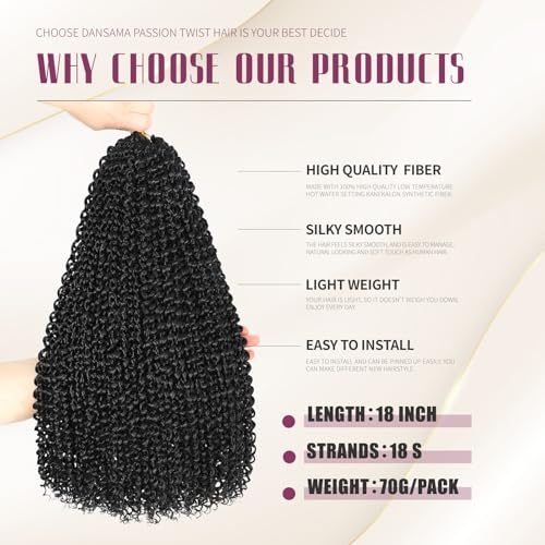 Dansama 18 Inch Passion Twist Water Wave Crochet Hair - 7 Packs #1B