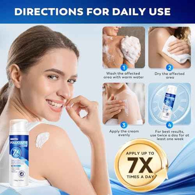 Folliculitis Treatment Cream, 7X Fast-Acting Antibacterial Ointment for Scalp, Face & Body, Relieves Itching, Redness & Bumps, Intensive Skin Therapy ? 120g