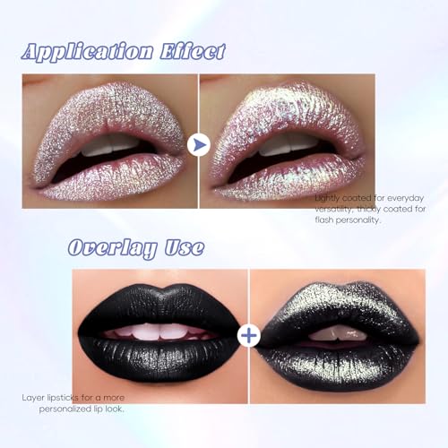 Clear Glitter Lip Gloss Liquid Lipstick, Diamond Shimmer Metallic Sparkly Iridescent Chameleon Lip Gloss Gift for Women, Long Lasting Waterproof Highly Pigment Holographic Shiny Lip Makeup02