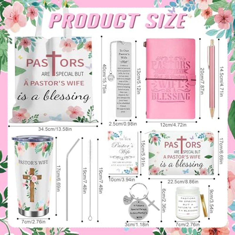 10 Pcs Easter Pastor's Wife Appreciation Gifts Christian Religious Gifts with Blanket Christian Makeup Bag Tote Bag Pen Notebook Cup Aromatherapy Keychain Bookmarks Card Mother's Day Thank You Gift