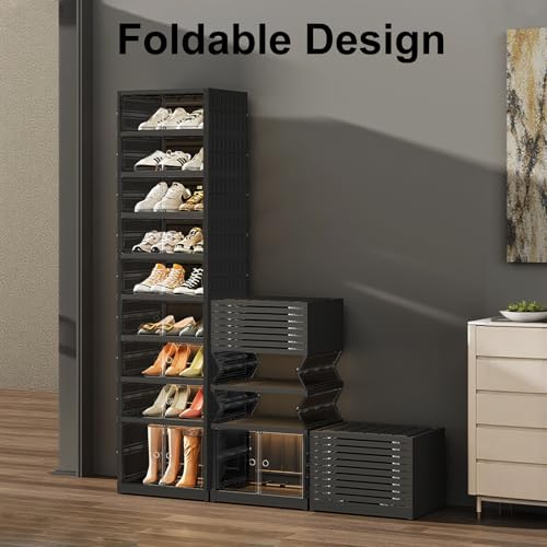 SYNCVIBE 9-Tier Foldable Shoe Rack Organizer for 18 Pairs - Black, 17.3" Wide, Easy Assembly