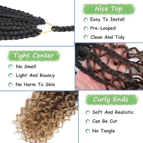 xrngrng Goddess Box Braids Crochet Hair 8 Packs - 1B/30/27, 14-Inch Pre-Looped Boho Braid Extensions