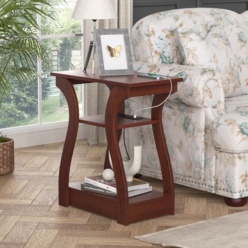 End Table with Charging Station - Cherry, 19.68W x 11.81D x 23.62H Variation of Cherry / 1