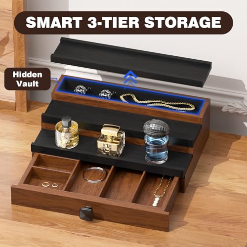Cologne Organizer for Men: with Drawer, 3 Tier Wooden Cologne Stand Desktop Perfume Display Shelf, Bedroom Dresser Makeup Lotion Jewelry Storage Organizer