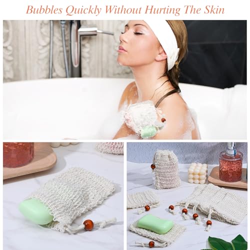 100 Pieces Sisal Soap Saver Bags Exfoliating Mesh Pouches for Bath and Shower