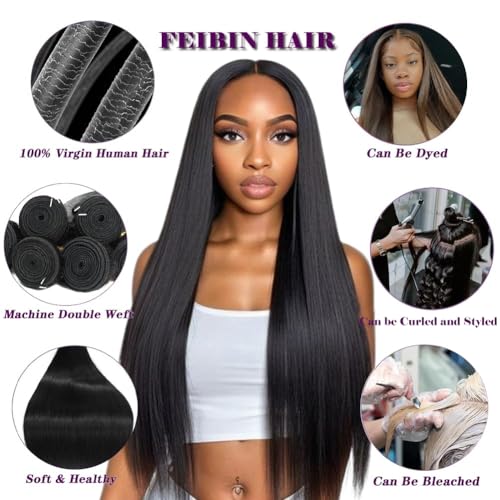 Feibin Human Hair Bundles Straight Virgin Hair Extensions 14-18 Inch