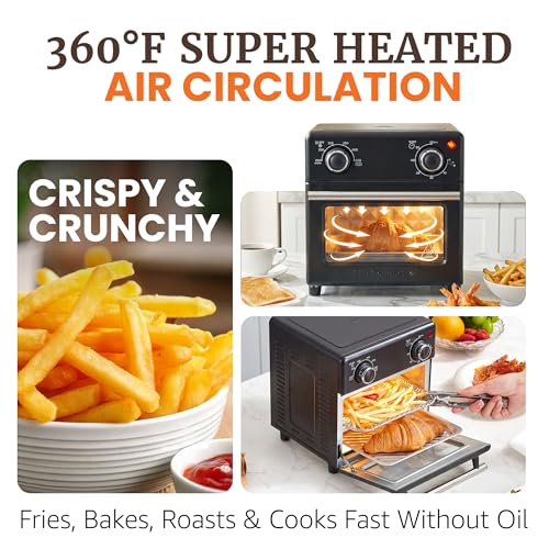 Elite Gourmet 8.5Qt Compact Air Fryer Oven - Black, Adjustable Controls