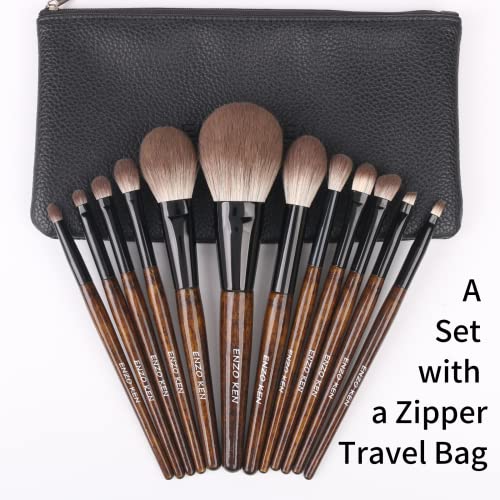 Natural Goat Hair Makeup Brush Set with Walnut Handles - Full Set, Professional