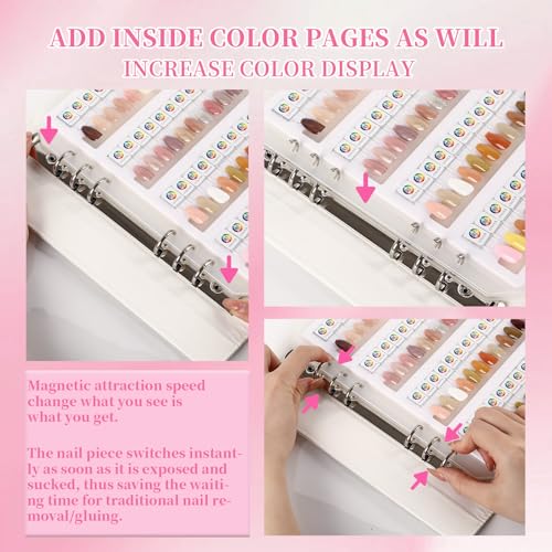 ANGNYA Magnetic Nail Swatch Book for Salon - White, 144 Colors