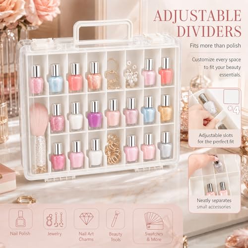 White 48-Slot Nail Polish Organizer Case for Gel & Regular Polish - 150 Count