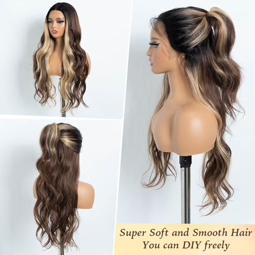 Long Wavy Lace Front Wig for Women - 30 Inch Natural Hairline Blonde Synthetic Hair