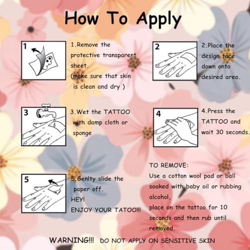 Glitter Flower Temporary Tattoos for Girls - 74 Individually Sheets | Waterproof & Easy Peel | Kids Birthday Party Favors, Flower Theme Decorations