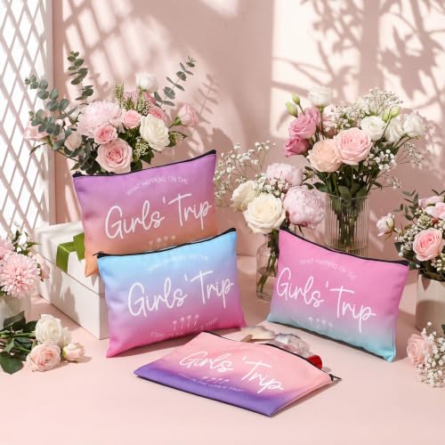 Stylish Girls Trip Gift Set - 4 Tote & Makeup Bags with Palm Tree Print - Variation of THIS listing