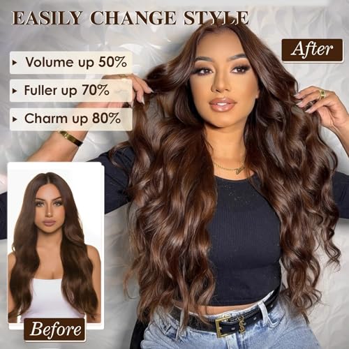 22 Inch Wavy Clip-In Hair Extensions Set - Synthetic, Heat-Resistant, 4PCS, Natural Look