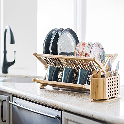 Eco Collapsible Bamboo Dish Drying Rack - Large Kitchen Organizer