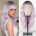 Testar Ombre Purple Wig for Women 20 Inch with Bangs Synthetic Curly Hair
