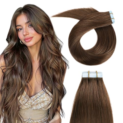 Tape In Hair Extensions - Medium Brown, 14 Inch, Pack of 20, Reusable Human Hair
