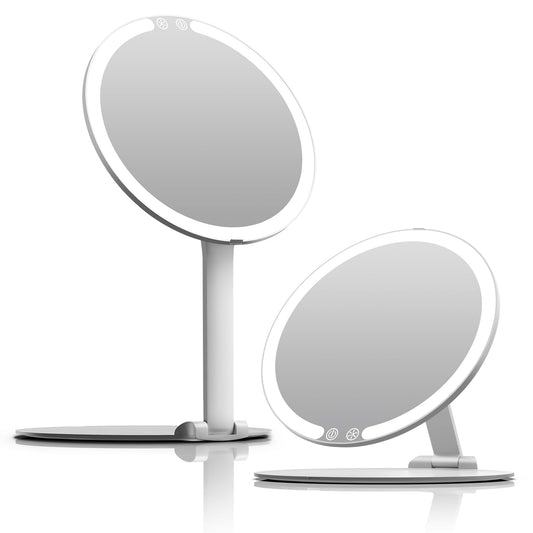 Auxmir Rechargeable Travel Makeup Mirror with Light, 3 Color Portable & Foldable Traveling Mirror, 8" Lighted Makeup Mirror, Dimmable & Lightweight Vanity Mirror, Travel Essentials