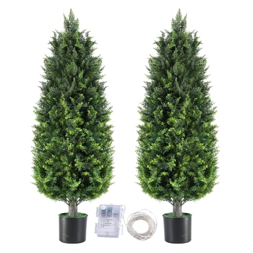 AIKKEEA 4FT Artificial Topiary Trees Outdoors UV Resistant Faux Cedar, Set of 2