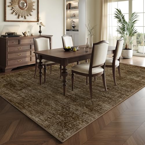 Washable 5x7 Brown Vintage Rug - Foldable Non-Slip Indoor Floor Cover