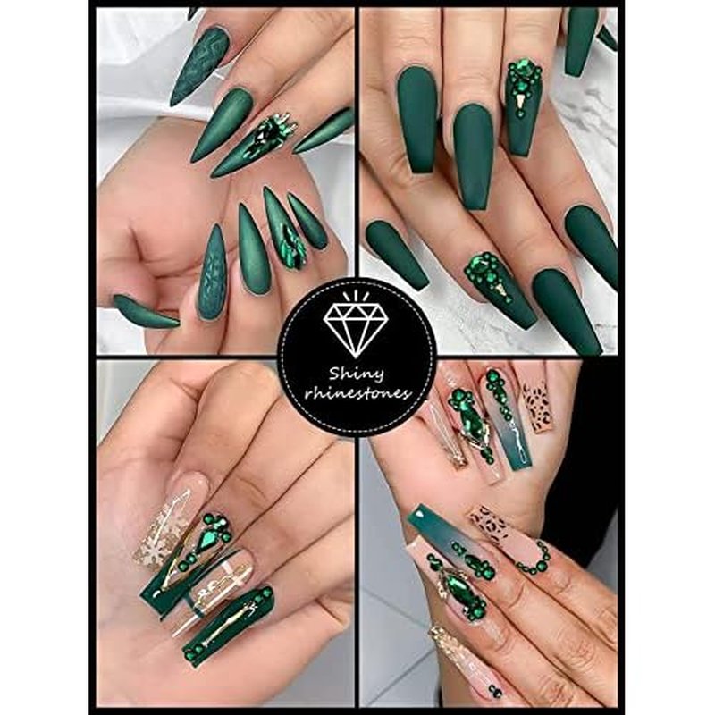 3100Pcs Green Rhinestones for Nail, EBANKU 12 Types of 600 Nail Diamonds +2500 Flat Rhinestones Kit Mixed Shape AB Nail Gems Jewels with Rhinestone Picker Dotting Pen Tweezers